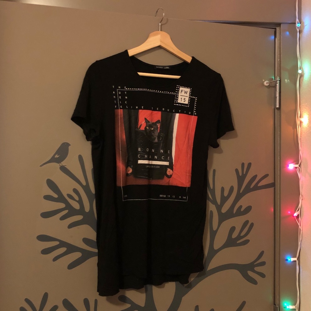 Zara Black Shirt with Cat Print and Crystals